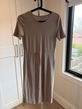 COS Taupe Midi Dress with Short Sleeves